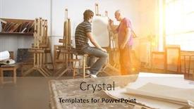  Presentation with artist - Presentation featuring teacher-and-student-painting background and a coral colored foreground