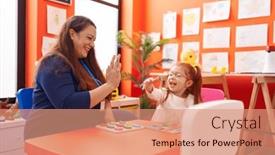  Presentation with maths - PPT theme having teacher-and-student-playing background and a coral colored foreground