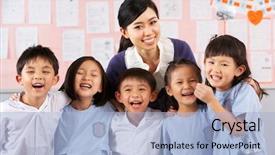  Presentation with school children - Theme featuring teacher and students in chinese background and a light blue colored foreground