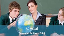  Presentation with high school students - Amazing presentation theme having teacher and students viewing globe backdrop and a teal colored foreground