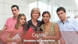  Presentation with teacher - PPT theme featuring teacher-and-students background and a red colored foreground