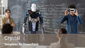  Presentation with classmates - Beautiful slide deck featuring teacher-and-teenage-classmates-looking backdrop and a gray colored foreground