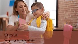  Presentation with paper cutting - PPT theme featuring teacher-and-toddler-cutting-paper background and a tawny brown colored foreground