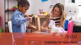 Presentation with tambourine - PPT layouts having teacher-and-toddler-holding-tambourine background and a red colored foreground