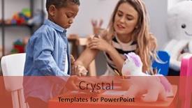  Presentation with tambourine - PPT theme consisting of teacher-and-toddler-holding-tambourine background and a red colored foreground