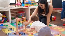  Presentation with maths - PPT theme featuring teacher-and-toddler-learning-maths background and a coral colored foreground