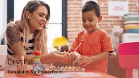  Presentation with xylophone - Presentation design consisting of teacher-and-toddler-playing-xylophone background and a coral colored foreground