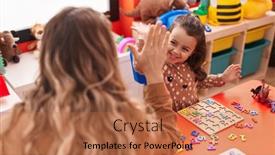  Presentation with maths - Slide deck enhanced with teacher-and-toddler-playing background and a red colored foreground