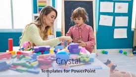  Presentation with geometry - PPT theme consisting of teacher-and-toddler-playing background and a light blue colored foreground