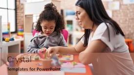  Presentation with maths - Slide deck featuring teacher-and-toddler-playing background and a coral colored foreground