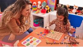 Presentation with maths percentage - Presentation design with teacher-and-toddler-playing background and a coral colored foreground