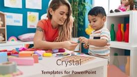  Presentation with maths - Slides consisting of teacher-and-toddler-playing background and a coral colored foreground