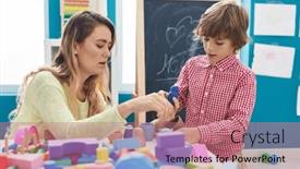  Presentation with geometry - PPT layouts featuring teacher-and-toddler-playing background and a coral colored foreground
