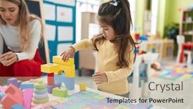  Presentation with geometry - PPT theme having teacher-and-toddler-playing background and a coral colored foreground