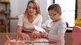  Presentation with teacher - PPT theme enhanced with teacher-and-toddler-sitting background and a coral colored foreground