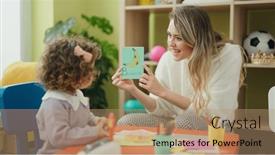  Presentation with language - Slide set enhanced with teacher-and-toddler-sitting background and a coral colored foreground