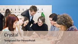  Presentation with adult teaching - Audience pleasing presentation design consisting of teacher and young adult students backdrop and a  colored foreground