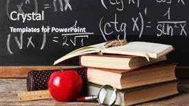  Presentation with school desk - Slides consisting of teachers apple - school books on desk near background and a dark gray colored foreground