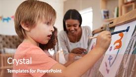  Presentation with school children - Presentation featuring teacher at montessori school helping background and a coral colored foreground