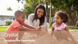  Presentation with children playing - Theme featuring teacher at montessori school playing background and a coral colored foreground