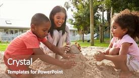  Presentation with montessori - Amazing slide deck having teacher at montessori school playing backdrop and a coral colored foreground