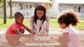  Presentation with school children - Presentation design having teacher at montessori school playing background and a coral colored foreground