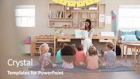  Presentation with children story - Amazing slides having teacher at montessori school reading backdrop and a coral colored foreground