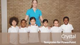  Presentation with sports school - Audience pleasing presentation theme consisting of teacher at the elementary school backdrop and a coral colored foreground