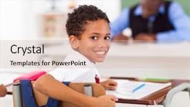  Presentation with elementary - Beautiful theme featuring teacher blackboard - cute elementary schoolboy looking back backdrop and a lemonade colored foreground