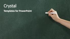  Presentation with chalk - Slides with teacher blackboard - kids hand holding a white background and a dark gray colored foreground