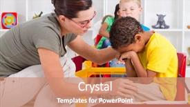  Presentation with crying - Audience pleasing slides consisting of teacher comforting crying preschool boy backdrop and a coral colored foreground