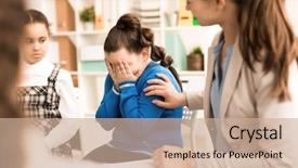  Presentation with sad girl - Colorful PPT theme enhanced with teacher comforting the sad girl backdrop and a coral colored foreground