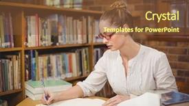  Presentation with library - Slide set enhanced with teacher correcting in the library background and a  colored foreground