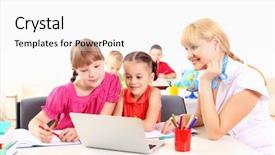  Presentation with teacher - Cool new theme with teacher deals with students for a laptop at school backdrop and a white colored foreground