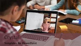  Presentation with writing notes - Audience pleasing PPT layouts consisting of teacher-explaining-lesson-in-video backdrop and a tawny brown colored foreground