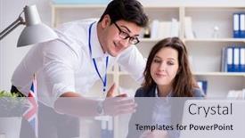  Presentation with language training - Audience pleasing slide deck consisting of teacher-explaining-to-student backdrop and a light gray colored foreground