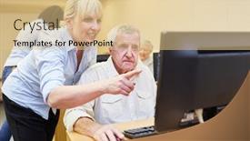  Presentation with course - Presentation theme having teacher-explains-to-a-senior background and a lemonade colored foreground