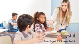  Presentation with class - PPT theme with teacher-forbids-smartphone-use background and a coral colored foreground