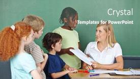  Presentation with back school - PPT theme with teacher-gives-class-work background and a seafoam green colored foreground