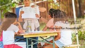  Presentation with summer school - PPT theme consisting of teacher-gives-tutoring-lessons background and a coral colored foreground