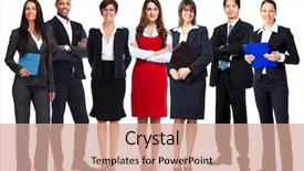  Presentation with team - Slide deck consisting of teacher group - business people team isolated background and a coral colored foreground