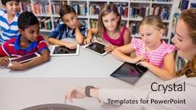  Presentation with young children - Colorful theme enhanced with teacher having lesson to children backdrop and a  colored foreground