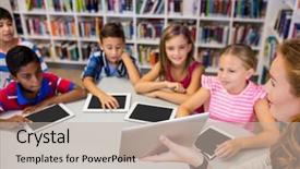  Presentation with young children - Slides with teacher having lesson to children background and a mint green colored foreground