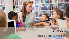  Presentation with teacher lesson plan - Amazing PPT theme having teacher having lesson to children backdrop and a  colored foreground