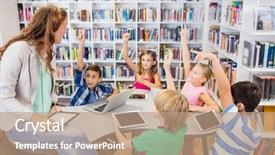  Presentation with young children - Colorful slide deck enhanced with teacher having lesson to children backdrop and a coral colored foreground
