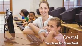  Presentation with school-elementary - Beautiful PPT layouts featuring teacher-helping-a-student-using and a  colored foreground