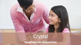  Presentation with elementary school career day and technology and black female teacher - Cool new slide deck with teacher helping elementary school child backdrop and a coral colored foreground