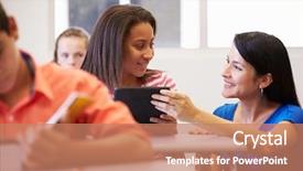  Presentation with elementary school career day and technology and black female teacher - Presentation theme having teacher helping female high school background and a coral colored foreground