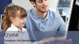  Presentation with teacher - Presentation theme having teacher helping girl using computer background and a  colored foreground