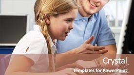  Presentation with helping - Cool new presentation theme with teacher helping girl using computer backdrop and a coral colored foreground